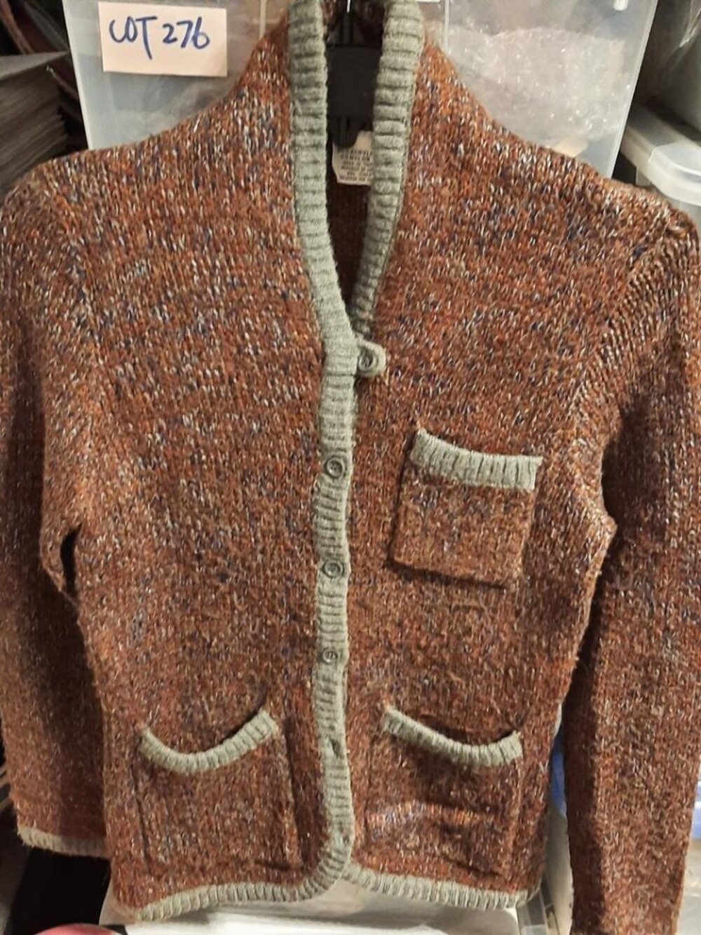 Vintage WMN Cardigan Heavy Hand Knit Chunky Wool Distinctive Marled Texture Sz S